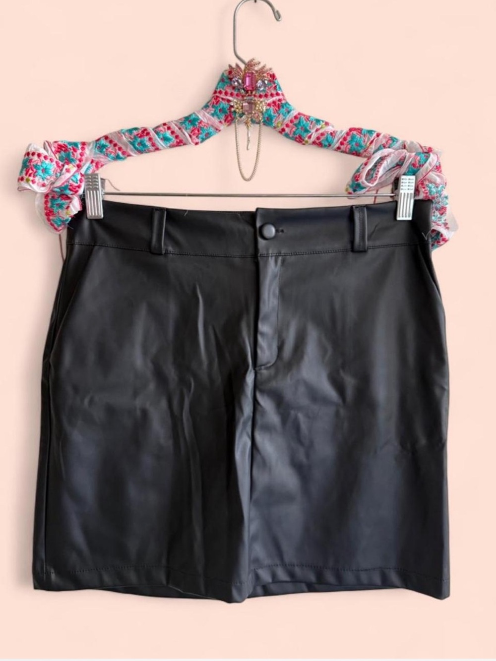 Classic Black Faux Leather High Waisted Mini Skirt L